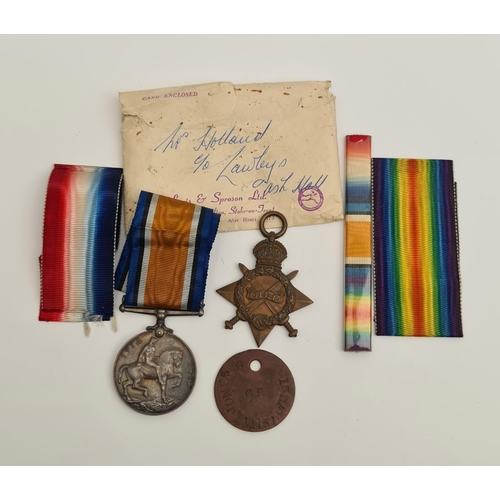 164 - Military Medals WWI 1914 - 1915 Star, 1914 - 1918 British war Medal, Dog Tag and Ribbon Bar. Private... 