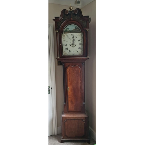 195 - Late 18th Century Oak and Mahogany Cross Banded Longcase Clock. Domed Hood With Broken Swan Neck Ped... 