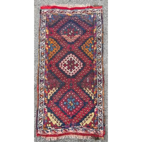 210 - Antique High Quality Hand Knotted Persian Style Prayer Mat or Rug. Measures 19 inches by 41 inches. ... 