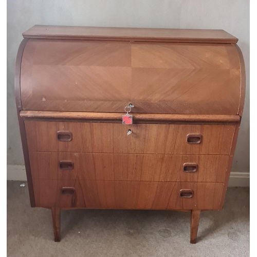 211 - Vintage Mid 20th Century Swedish Roll Top Bureau Desk. With extending work surface manufactured by S... 