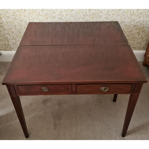 217 - Georgian Side Table or Tea Table. Two front drawers with stringing. Stringing and inlay border to to... 