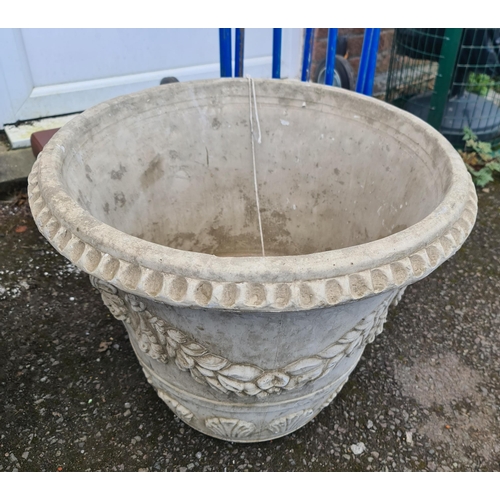 22 - Two Round reconstituted stone Planters with shells and garlands embossed below a piecrust lip. Each ... 