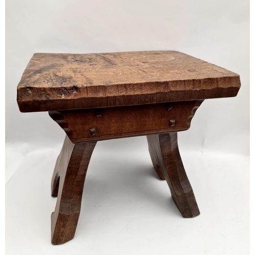 223 - Vintage Hand Carved Solid Oak Stool by Jack Grimble Measures 16 inches by 12 inches by 15 inches tal... 