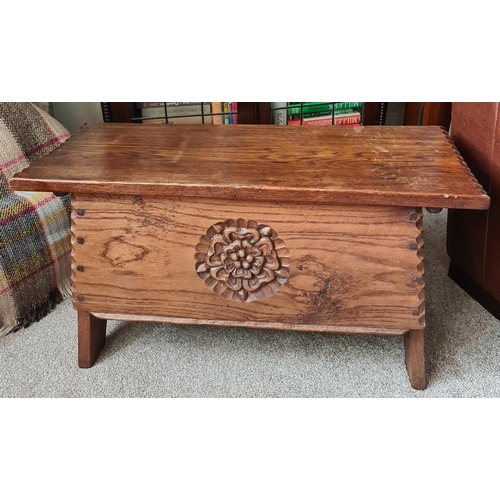 224 - Vintage Oak Carved Stool Box By Jack Grimble Signed Measures 74cm long by 30cm wide by 39cm tall. Sh... 