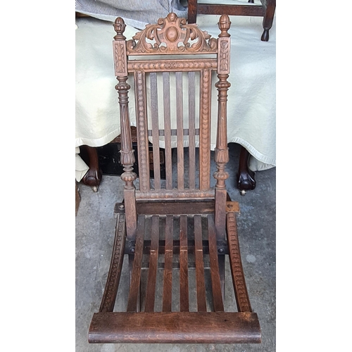 225 - Victorian Folding Hard Wood Chair. Carved Top Rail and Finials Finished as Acorns. Minor Old Repair ... 