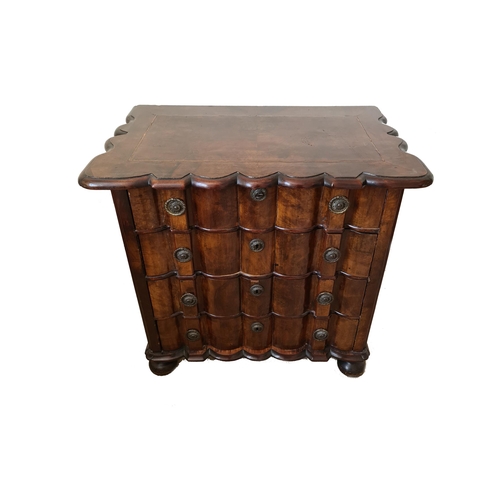 228 - Antique Dutch Serpentine Fronted Set of Drawers. Bun feet at front. Great veneer. Measures 33 inches... 