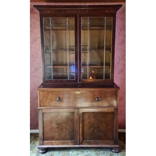 230 - Early Victorian Mahogany Bookcase Secretaire Double Cupboard Below. Measures 56cm deep by 125cm wide... 