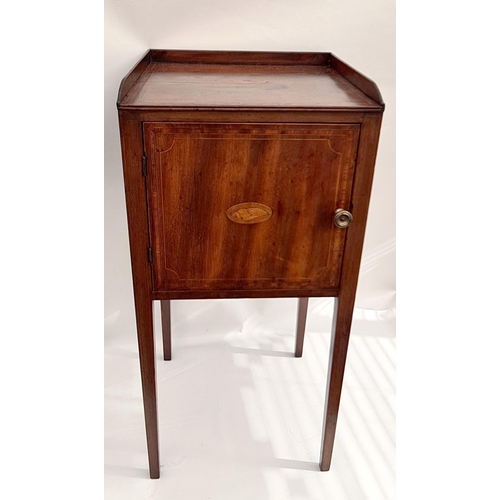 231 - Edwardian Bedside Pot Cupboard Shell Design Inlaid Veneer & Stringing with solid gallery top. Measur... 