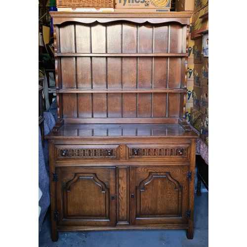 232 - Early 20th Century Oak Dresser. Double Front Doors Below Two Drawers. Carved Front Panels. Shelf Uni... 