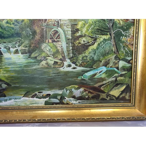 243 - Art Framed Oil on Painting on Canvas Rural Scene Waterfall and Watermill Signed Lower right A Smith.... 