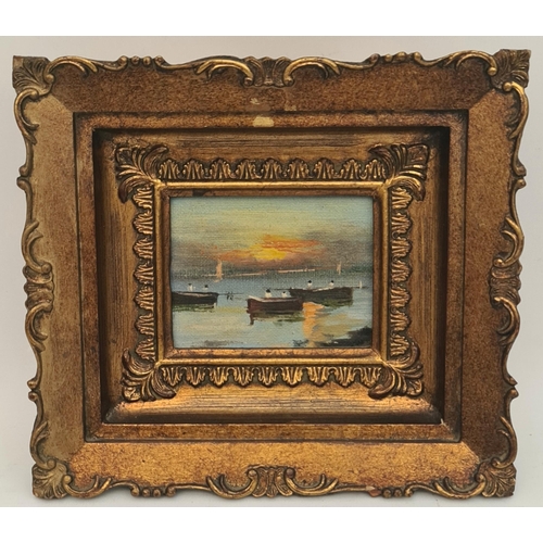 249 - Vintage Art Small Oil on Canvas Titled Evening Catch by Giuseppe Bondi. Signed label on reverse. Mea... 