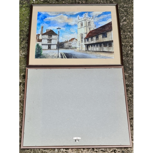 268 - 2 x Vintage Art Mixed Media Paintings Depicting English Timber Framed Houses Includes Shakespeare Bi... 