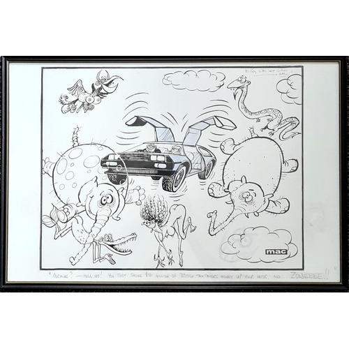 273 - Vintage Framed and Glazed Cartoon Sketch by MAC (Stanley McMurty, MBE) Personally Dedicated and Sign... 