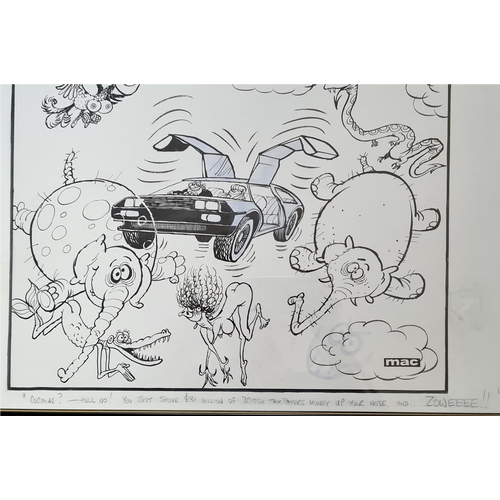 273 - Vintage Framed and Glazed Cartoon Sketch by MAC (Stanley McMurty, MBE) Personally Dedicated and Sign... 