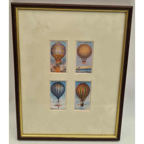 280 - Vintage Framed Reproduction Cigarette Cards Wills Aviation Ballooning. Measures 28cm by 22cm.  Shipp... 