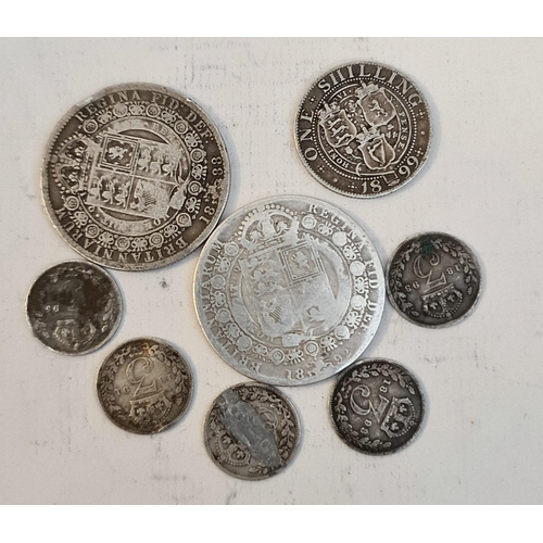 302 - Collectable Coins Parcel of 8 Victorian Silver Coins. Includes 1888 and 1892 Half Crowns, 1899 One S... 