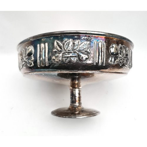 317 - Antique Silver Plated Taza Embossed With Fruit Pattern Around The Edge of The Bowl. Standing on One ... 