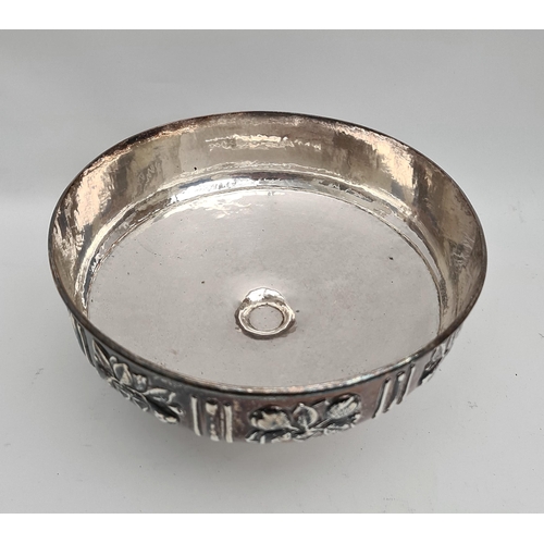 317 - Antique Silver Plated Taza Embossed With Fruit Pattern Around The Edge of The Bowl. Standing on One ... 