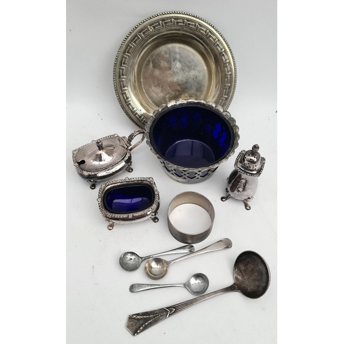 318 - Parcel of Silver Plated Items Includes WMF Art Deco Spoon Salt Shaker Mustard and Salts With Blue Li... 