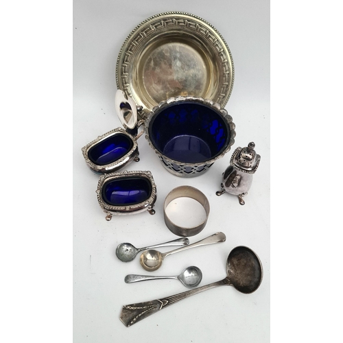 318 - Parcel of Silver Plated Items Includes WMF Art Deco Spoon Salt Shaker Mustard and Salts With Blue Li... 