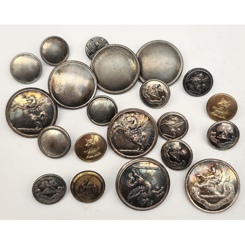 333 - Parcel of 21 Late 19th and Early 20th Century Silver Coloured Livery Buttons Measuring 25mm and 15mm... 