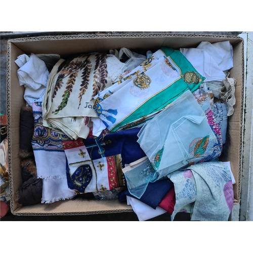 342 - Banana Box of Vintage Linen. Includes Scarves etc. Shipping is available. Please ask for a quote bef... 