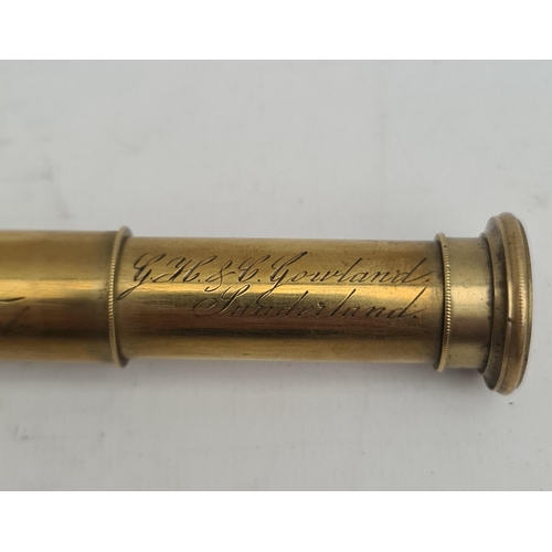 348 - Antique Brass Four Draw Telescope Inscribed G. H. and C. Gowland of Sunderland. Good working order. ... 