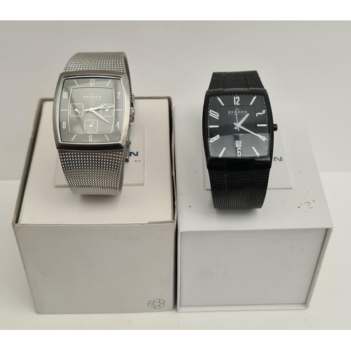 377 - 2 x Skagen Denmark Quartz Wrist Watches One Boxed Working Order Need Cleaning. Shipping is available... 