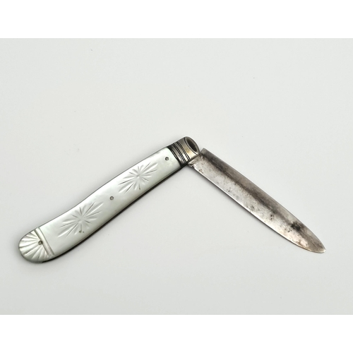 389 - Mother of Pearl and Sterling Silver Penknife Hallmarked 1868 Sheffield John Yeomans Cowlishaw. Measu... 