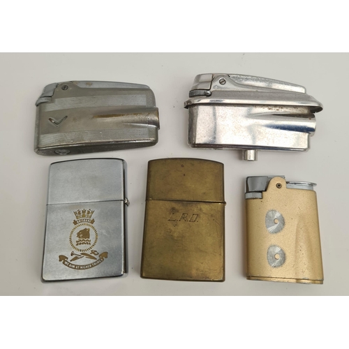 400 - 4 x Assorted Vintage Lighters and Brass Vesta Case. The lighters include Ronson varaflame Princess a... 