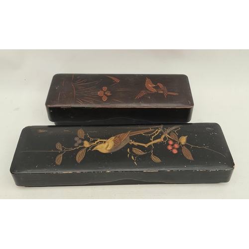 42 - 2 x Vintage Papier-mache Lacquered Oriental Brush or Glove Boxes. The longest measures 12 inches by ... 