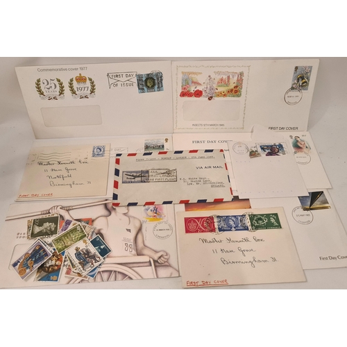 439 - Vintage Parcel of 9 First Day Covers and Some Used Stamps. Includes FDC for Bombay to London First F... 