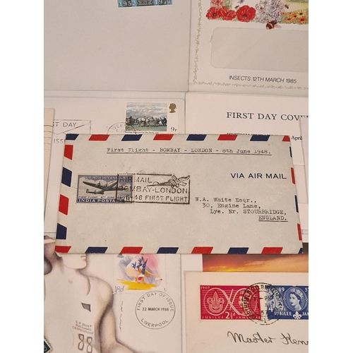 439 - Vintage Parcel of 9 First Day Covers and Some Used Stamps. Includes FDC for Bombay to London First F... 