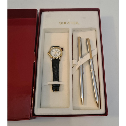 445 - Vintage Boxed Sheaffer Ball Point Pen and Pencil With Corvair Wrist Watch c1990's. Shipping is avail... 