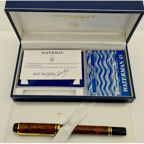 448 - Waterman 200 Rhapsody Red Fountain Pen 18ct Gold Nib, in Original Box With Original Paperwork and In... 