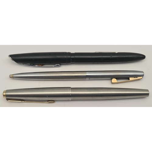 449 - Parker Fountain Pen With 14ct Nib Platignum Silverline Fountain Pen and a Sheaffer Biro. Shipping is... 