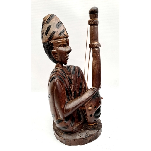 49 - Vintage Art Asian Carved Wooden Sculpture Musician Figure. Ethnographic Art. Measures 9 inches tall.... 