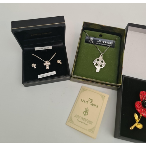 77 - Costume Jewellery Includes Art Pewter Celtic Cross and Chain in Original Box, Necklace Pendant and E... 