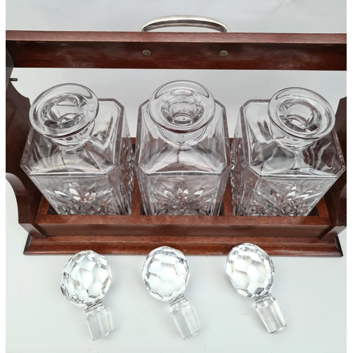 20th Century Wooden Tantalus With 3 Heavy Cut Glass Decanters. Measures ...