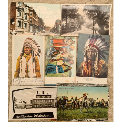 121 - Parcel of 10 Assorted Vintage Postcards. Includes Native American Indians Real Photograph Of Newcast... 