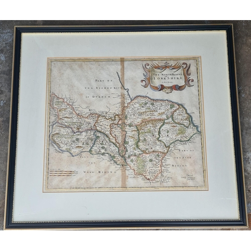 141 - Antique Framed Engrave Printed and Coloured Map of The North Riding of Yorkshire By Robert Morden. B... 