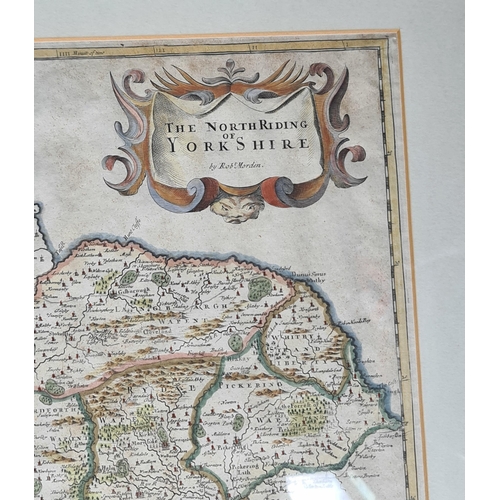 141 - Antique Framed Engrave Printed and Coloured Map of The North Riding of Yorkshire By Robert Morden. B... 