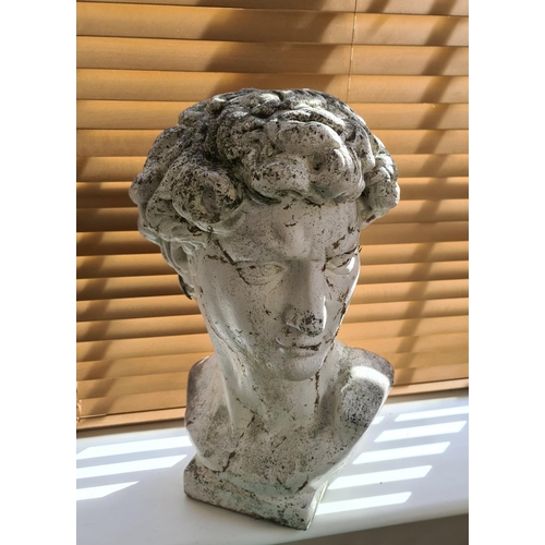 143 - Vintage Sculpture Bust of David. Reconstituted Stone Garden Bust. c1980's. Measures 49cm tall. Shipp... 