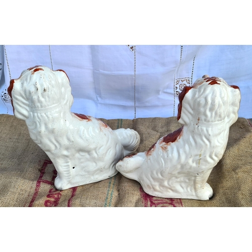 15 - Antique Pair of Staffordshire Flat Backed Dogs. They each measure 32cm tall by 30cm wide.  Shipping ... 