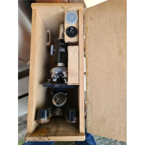 168 - Vintage Philo Boxed Microscope 50x - 75x With 15x and 10x Eye Pieces. Shipping is available. Please ... 