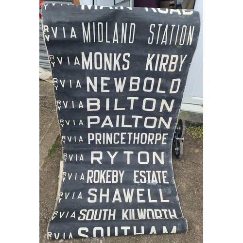 169 - Vintage Midland Canvas Bus Destination Roll. At least 40 destinations within the Warwickshire county... 