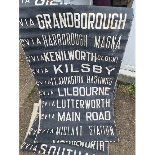 169 - Vintage Midland Canvas Bus Destination Roll. At least 40 destinations within the Warwickshire county... 