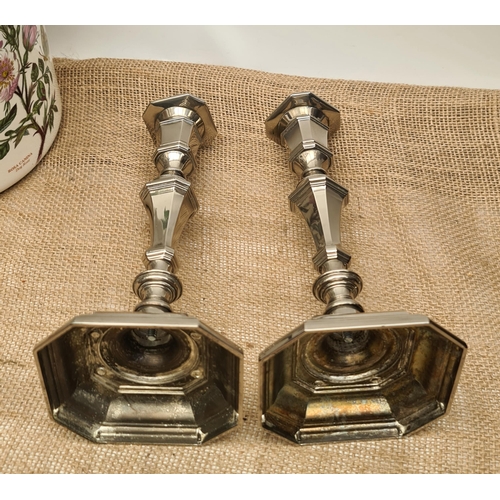 197 - Early 20th Century Silver Plated Candlesticks. Each measures 24cm tall. Shipping is available. Pleas... 