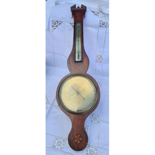 202 - Antique Mahogany Cased Wheel Barometer Brass Dial By P. Comolli & Co Dudley. Measures 96cm long by 2... 