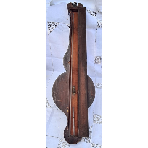 202 - Antique Mahogany Cased Wheel Barometer Brass Dial By P. Comolli & Co Dudley. Measures 96cm long by 2... 